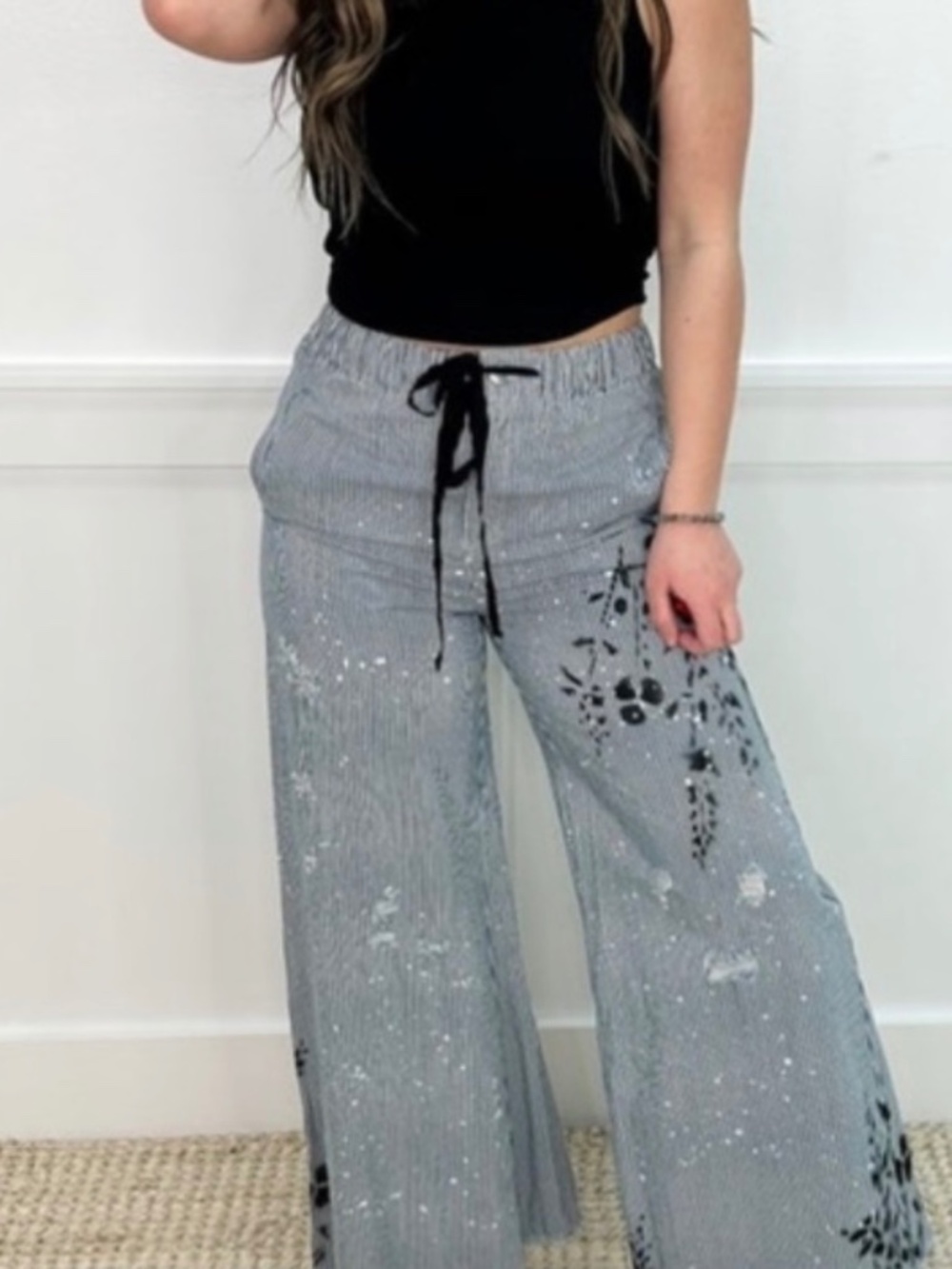 Blue Velvet Striped Cottagecore Pants